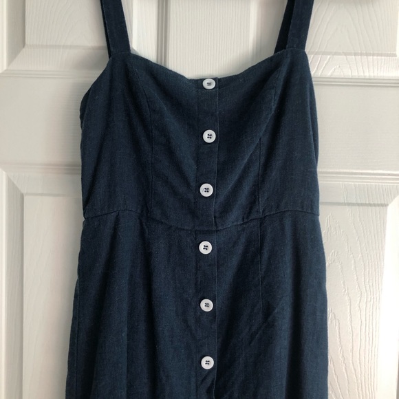 Navy Blue Mini Dress w/ White Buttons - Picture 2 of 3